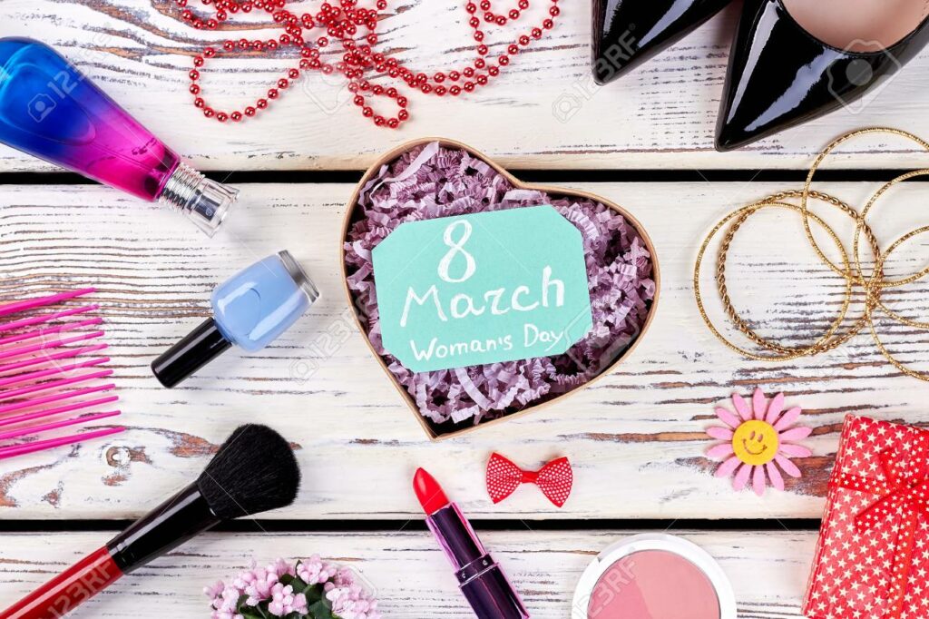 Box, cosmetics and card.